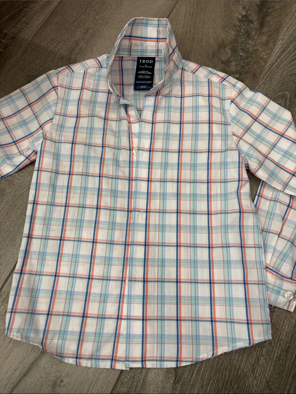 Izod Light Blue Vest and Pants with Multi-Color Plaid Shirt boys size 6